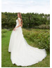 Ivory Lace Tulle V Back Affordable Wedding Dress